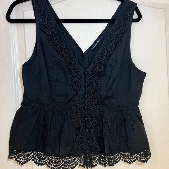 Abercrombie & Fitch Lace Trim Peplum Top Navy Blue - Picture 1 of 3